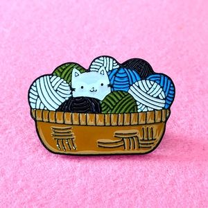 Cat in Yarn Basket Pin